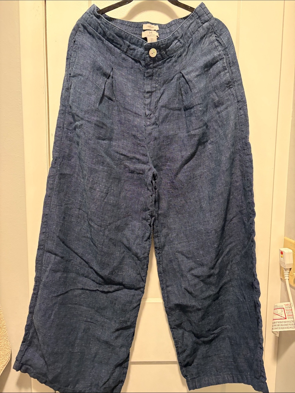 Halston Heritage Linen Wide-Leg Pants in Indigo Blue